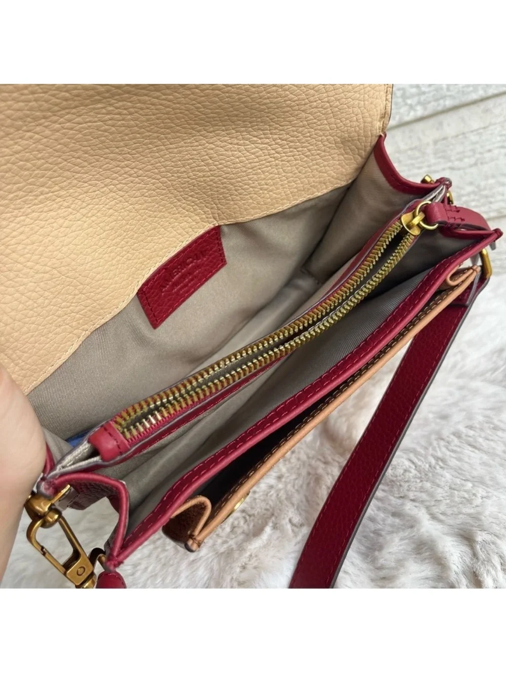 AMERICAN LEATHER CO. Troy Colorblock Red Accordion Flap Crossbody
